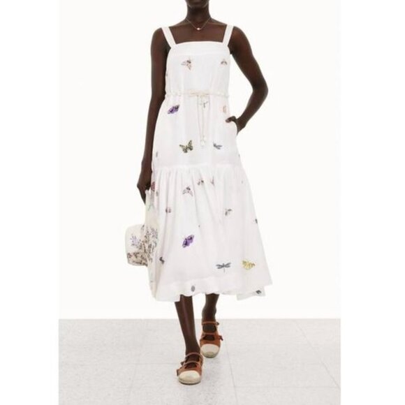 NEW ZIMMERMANN jeannie drop waist midi dress in ivory - Picture 2 of 9